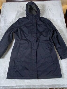 LL Bean Winter Warmer Coat Womans Large Black Quilted Fleece Lined Hooded Parka